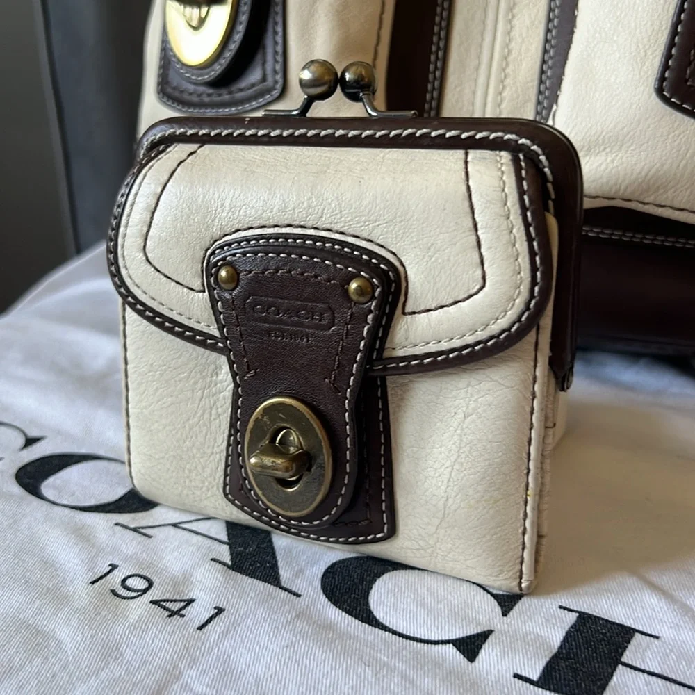 Coach Gigi Legacy Parchment-Dk Brown Spectator Vachetta Leather Tote+Wallet SET - Picture 2 of 14